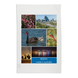Tea Towel Organic Cotton White Perth Multi Scene