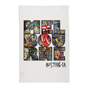 Tea Towel Organic Cotton White Melbourne Graffiti Words