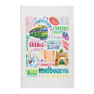 Tea Towel Organic Cotton White Melbourne Deborah Broughton Words