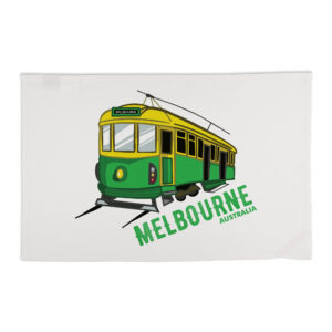 Tea Towel Organic Cotton White Melbourne Green Tram