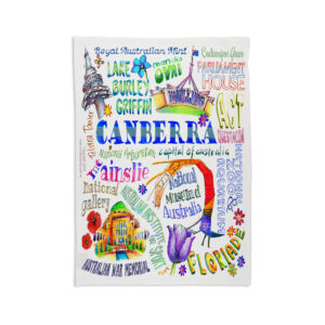 Tea Towel Organic Cotton White Deb Broughton Canberra Words