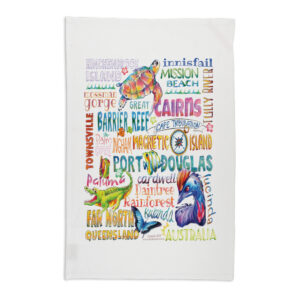 Tea Towel Organic Cotton White FNQ Deborah Broughton Words