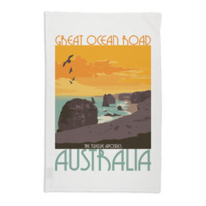 Tea Towel Organic Cotton White Great Ocean Road Retro
