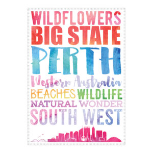 Tea Towel Microfibre Perth Words Watercolour
