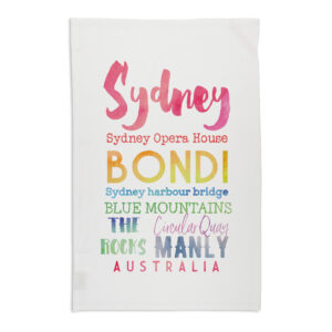 Tea Towel Organic Cotton White Sydney Watercolour Words