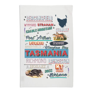 Tea Towel Organic Cotton White Tasmania Typography