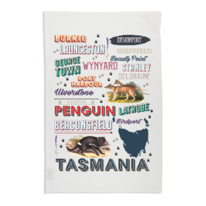 Tea Towel Organic Cotton White Tasmania Northern Typography