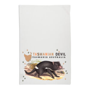 Tea Towel Organic Cotton White Tasmanian Devil