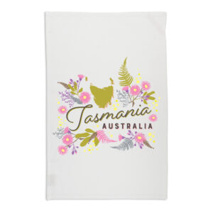 Tea Towel Organic Cotton White Tasmania Floral