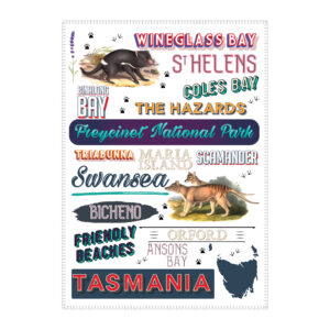 Tea Towel Microfibre Tasmania East Coast Typography