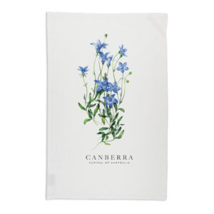 Tea Towel Organic Cotton White Bluebell Canberra Capital of Australia