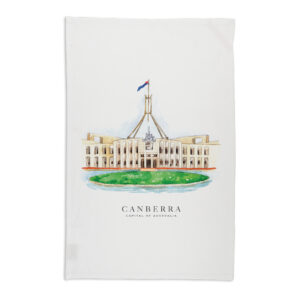 Tea Towel Organic Cotton White Parliament House Canberra Capital of Australia