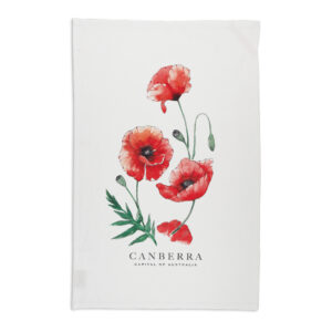 Tea Towel Organic Cotton White Poppies Canberra Capital of Australia