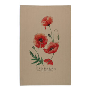 Tea Towel Organic Cotton Beige Poppies Canberra Capital of Australia