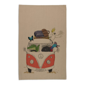 Tea Towel Organic Cotton Beige Kombi FNQ with Animals Red Cairns