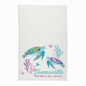 Tea Towel Organic Cotton White Sea Turtles Magnetic Island