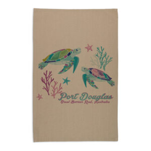 Tea Towel Organic Cotton Beige Sea Turtles Port Douglas