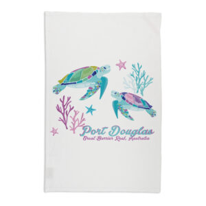 Tea Towel Organic Cotton White Sea Turtles Port Douglas