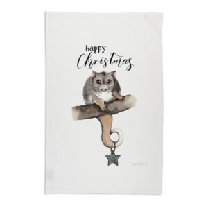Tea Towel Organic Cotton White Fig Hill Farm Christmas Possum Star