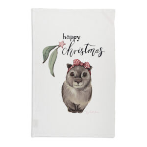 Tea Towel Organic Cotton White Fig Hill Farm Christmas Wombat