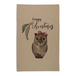 Tea Towel Organic Cotton Beige Fig Hill Farm Christmas Wombat