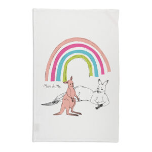 Tea Towel Organic Cotton White Mother's Day Kangaroos Mum & Me