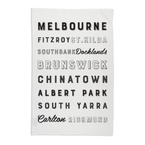 Tea Towel Organic Cotton White Melbourne Words