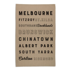 Tea Towel Organic Cotton Beige Melbourne Words