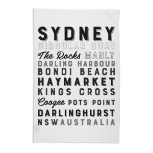 Tea Towel Organic Cotton White Sydney Typography