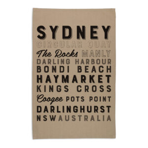 Tea Towel Organic Cotton Beige Sydney Typography