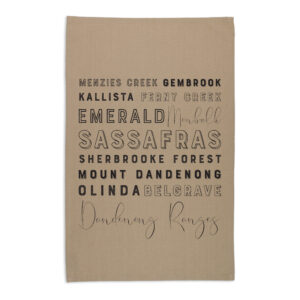 Tea Towel Organic Cotton Beige Dandenong Ranges Typography