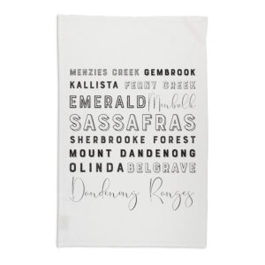 Tea Towel Organic Cotton White Dandenong Ranges Typography