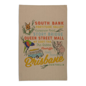 Tea Towel Organic Cotton Beige Brisbane Words