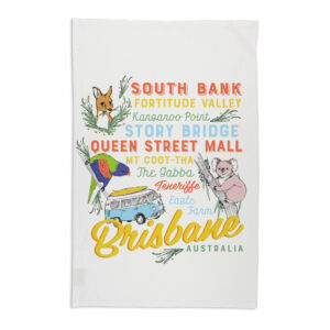 Tea Towel Organic Cotton White Brisbane Words