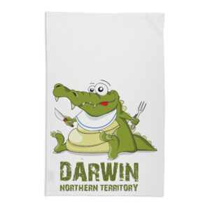 Tea Towel Organic Cotton White Darwin Comic Croc