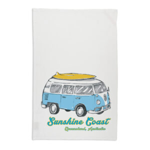 Tea Towel Organic Cotton White Sunshine Coast Side Kombi
