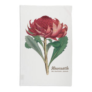 Tea Towel Organic Cotton White Newcastle Waratah