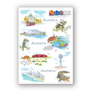 Tea Towel Microfibre Australian Icons