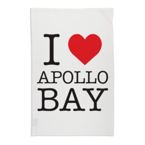 Tea Towel Organic Cotton White I heart Apollo Bay
