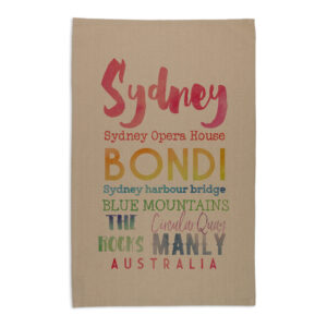 Tea Towel Organic Cotton Beige Sydney Watercolour Words