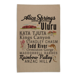 Tea Towel Organic Cotton Beige Typography Alice Springs