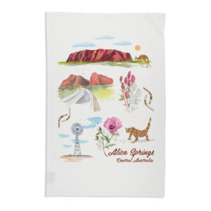 Tea Towel Organic Cotton White Alice Springs Icons