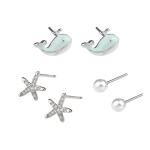 Earrings Set 3 Starfish, Whale, Pearl