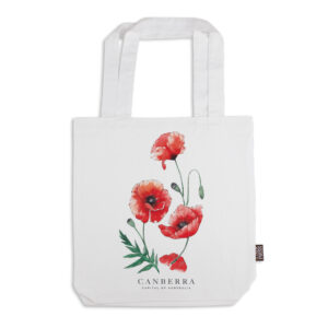 Tote Bag Organic Cotton White Poppies Canberra Capital of Australia