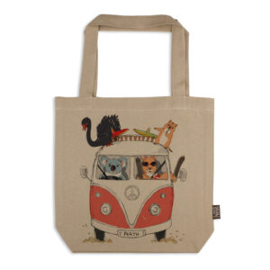 Tote Bag Organic Cotton Beige Kombi with Animals Red Perth WA