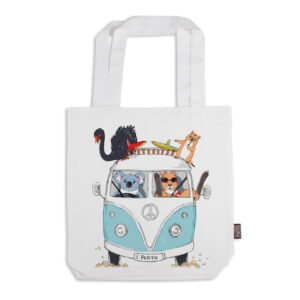 Tote Bag Organic Cotton White Kombi with Animals Blue Perth WA