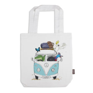 Tote Bag Organic Cotton White Kombi FNQ with Animals Blue Cairns