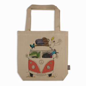 Tote Bag Organic Cotton Beige Kombi FNQ with Animals Red Townsville