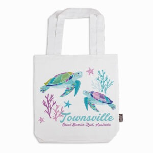 Tote Bag Organic Cotton White Sea Turtles Magnetic Island