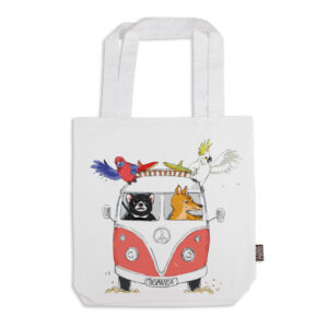 Tote Bag Organic Cotton White Kombi with Tasmanian Animals Tasmania Red